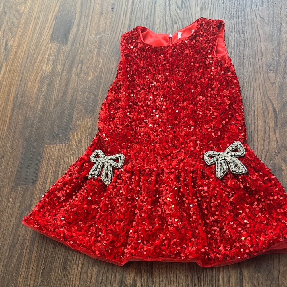 Size 6 aLola + The Boys Red Sequin Dress with Silver Bows